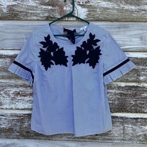 Crown & Ivy  striped blouse w/ velvet appliqué